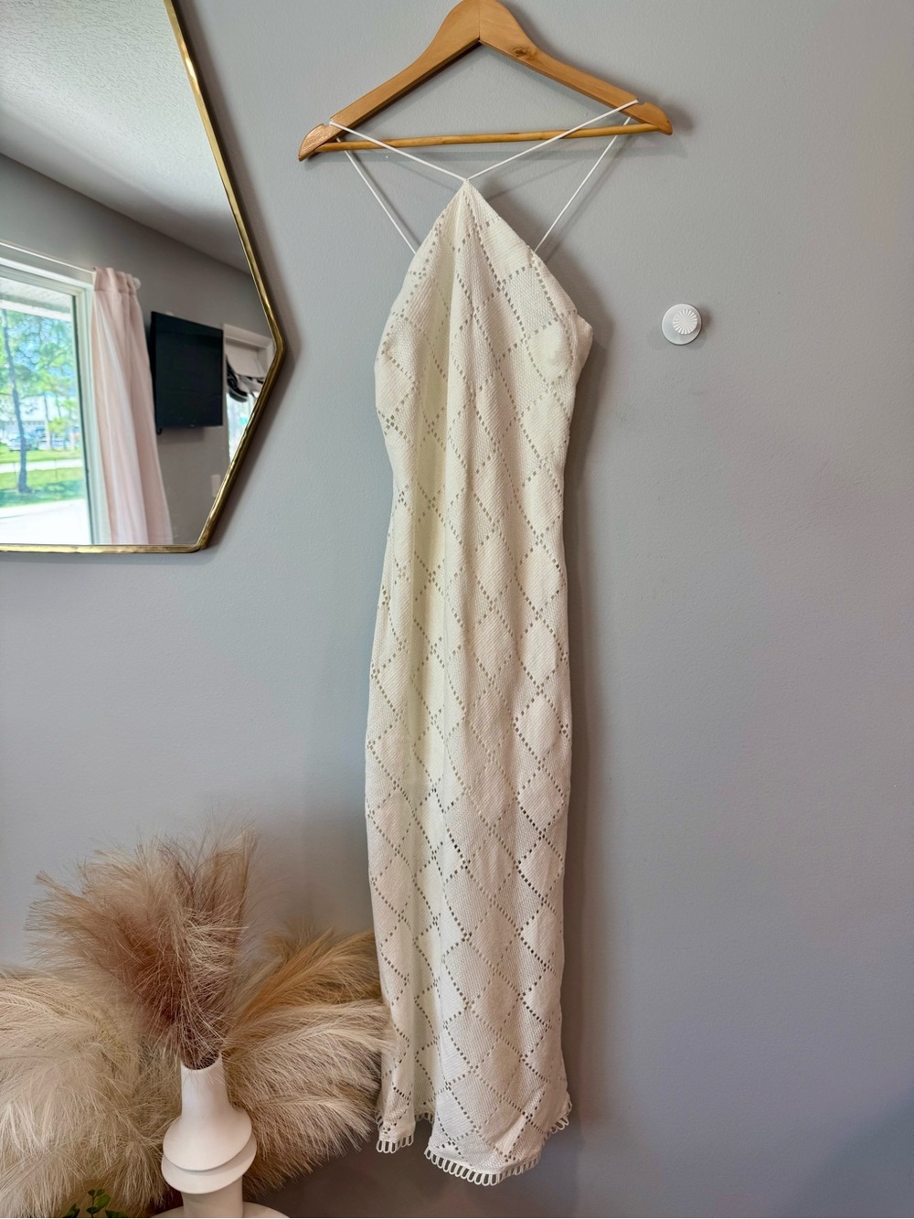 Lost + Wander Cream Crochet Halter Maxi Dress Sz M